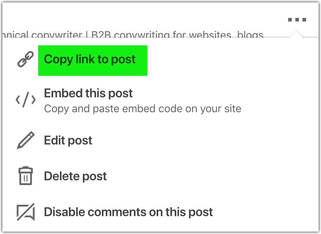 Use the ellipsis (…) menu to copy the link to a post