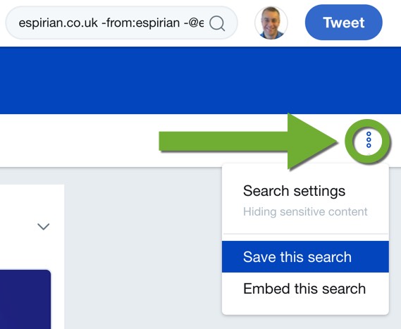 Saving a search on Twitter desktop
