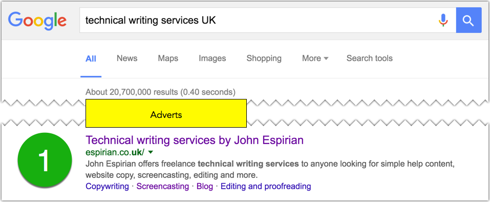 Technical writing services UK search on Google