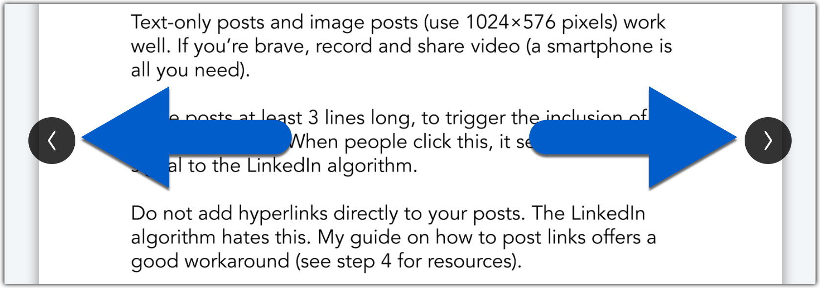 LinkedIn document post back and forward buttons