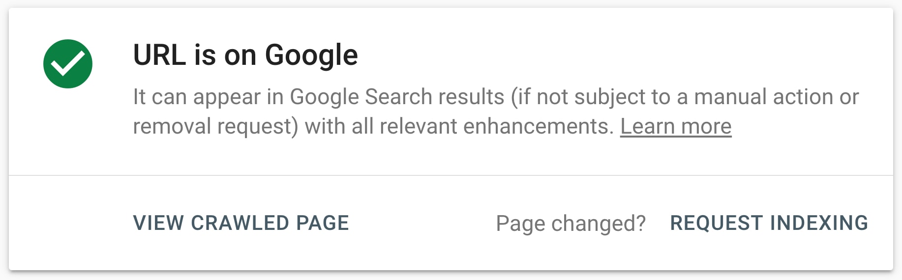 A page after indexing in Google Search Console