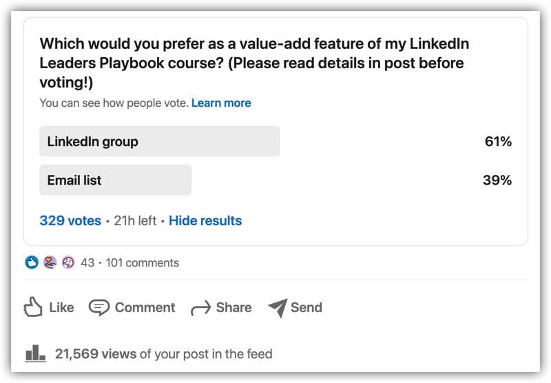 LinkedIn poll on my course