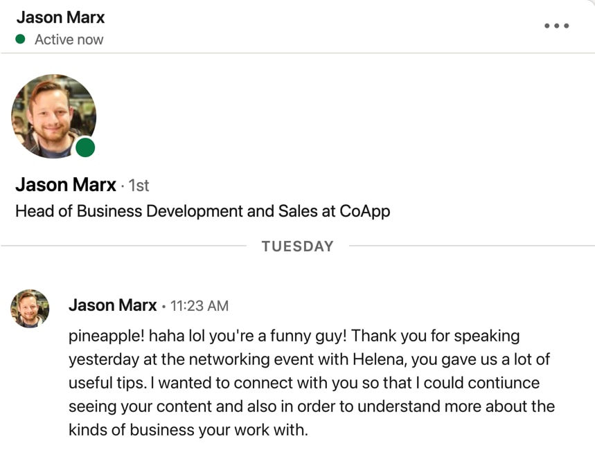 LinkedIn invitation from Jason Marx
