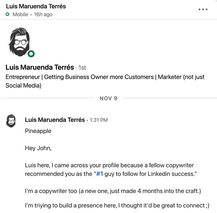 LinkedIn invitation from Luis Maruenda Terrés