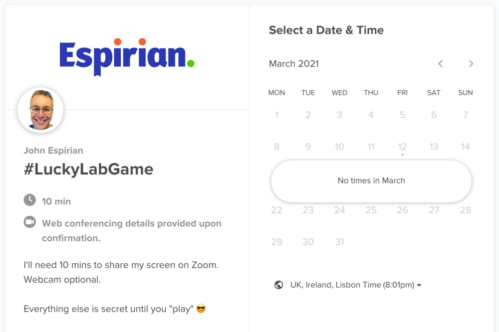 Lucky Lab Game in Calendly