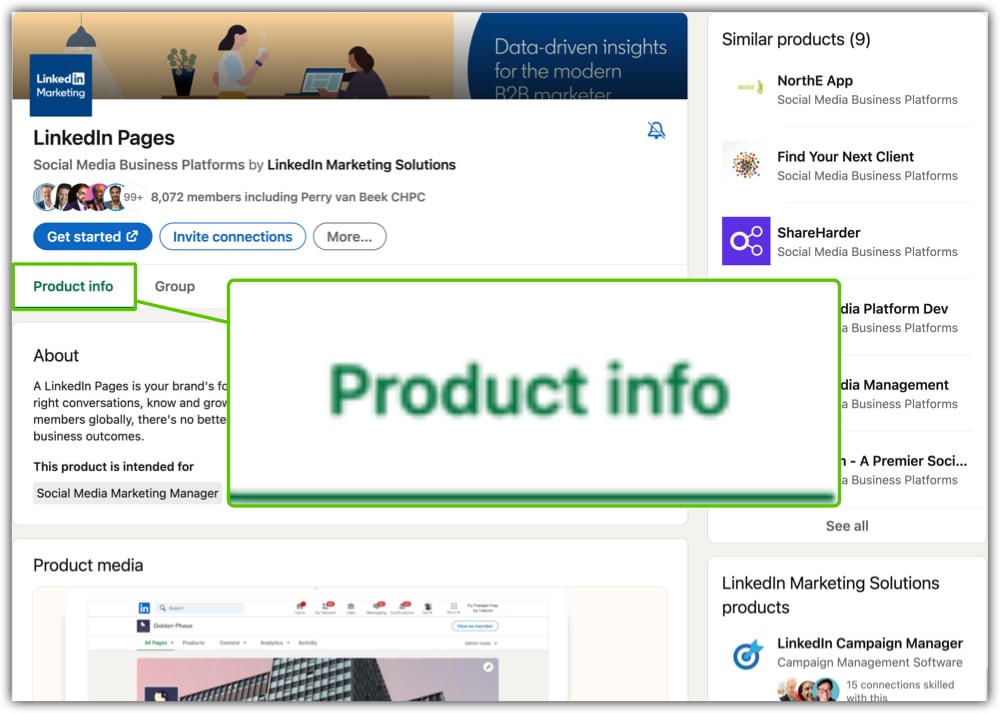 Product info tab in LinkedIn group