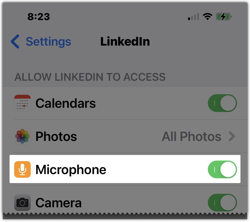 Allowing mic access for LinkedIn on iOS