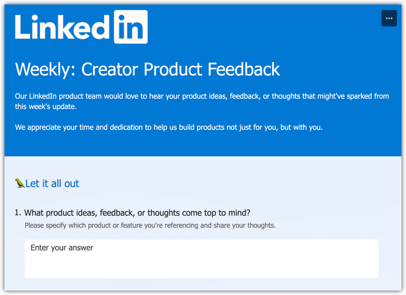 LinkedIn feedback form 1