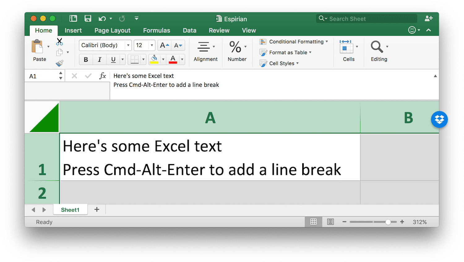 Excel line break